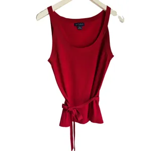 Ann Taylor Silk Blend Sweater Tank Medium Red Sleeveless Tie Waist Shell Top thumbnail 4