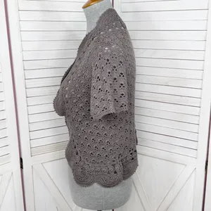Willi Smith‎ Boho Cottage Crochet Cardigan Shrug Sweater Taupe Medium thumbnail 2