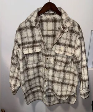12th Tribe Beige Plaid Textured Jacket thumbnail 3