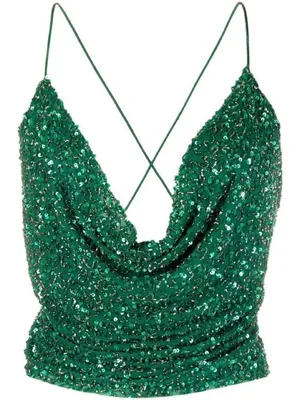 Retrofête Michal Sequin Top Size Large Emerald Green Cowl Neck Club Night Out thumbnail 2