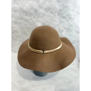 Vince Camuto Brown 100% Wool Floppy Wide Brim Hat with Gold Logo‎ Medallion OS thumbnail 3
