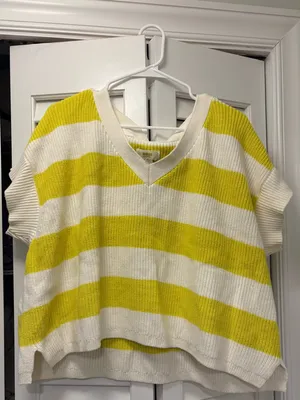 Anthropologie Maeve V Neck Sweater Tee Oversized Yellow Striped Size Extra Small thumbnail 4