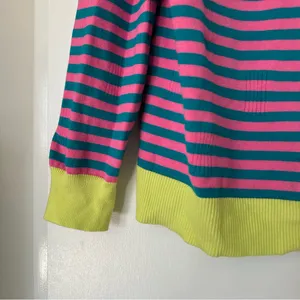 Woman’s Stripped Button Detail Knit Sweater Large Pink Green thumbnail 2
