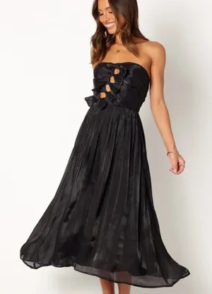 Petal & Pup Mila Black Strapless Dress with Bow & Cutout Detail thumbnail 1