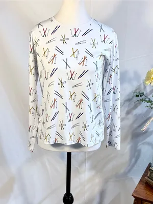 💥LAKE Pajamas Pima Cotton Long Sleeve Ski Print Pajama Top (ONLY) White Sz S💛 thumbnail 11