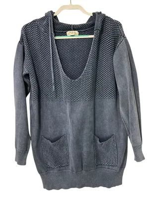 MGirls by Material Girls Blue Waffle Knit Hoodie Y2K Boho Grunge Size M Casual thumbnail 1