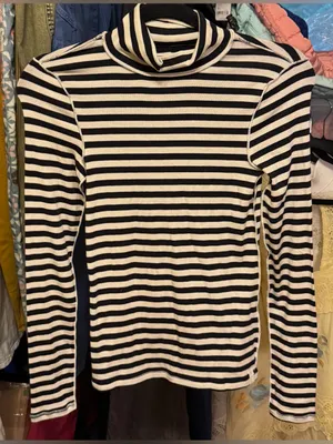 NWOT Free People We The Free Good Good Stripe Turtleneck- black ivory combo - XS thumbnail 7