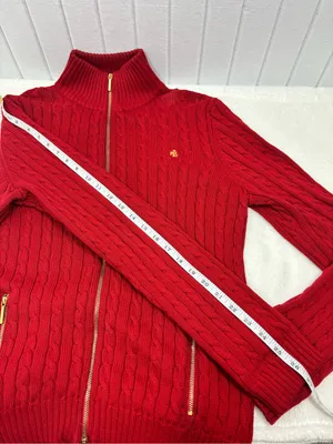 Ralph Lauren Y2K Red Cable-Knit Cotton Zip Cardigan with Gold Accents size L thumbnail 9