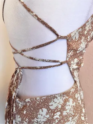 Lulus Picturesque Moments Brown Floral Print Strappy Maxi Dress xs thumbnail 11