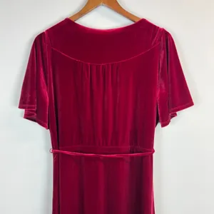 Chelsea 28 Dress XL Burgundy Red‎ Velvet Faux Wrap Maxi Holiday Dress Hi Low thumbnail 8