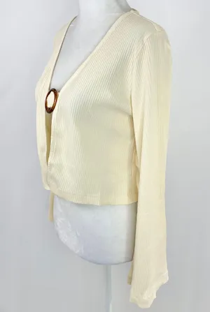 Callahan New Open Front Ring Bell Sleeve Ribbed Vera Top Creme thumbnail 10