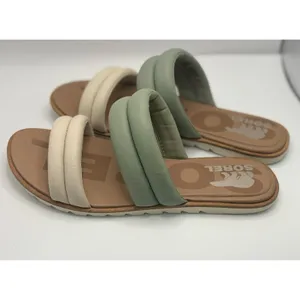 Sorel Roaming Puffy Slide Sandals Sage Green Cream Leather Flat Slip‎ On Women thumbnail 6