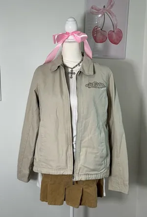 American Vintage Y2K Cream Zip Detroit Jacket Utility Barn Chore Collared‎ Jacket Womens Medium thumbnail 1