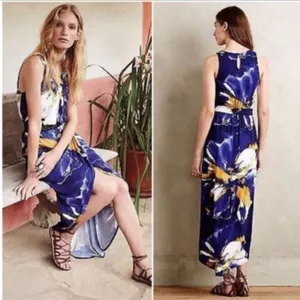 Weston Anthropologie sleeveless purple floral tulip hem maxi dress thumbnail 2
