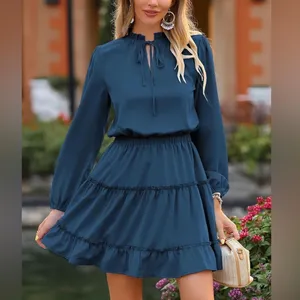 Boho Feminine Tiered Teal Mini Dress Feminine Free Spirit BTFBM ruffle L thumbnail 6