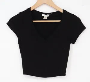 Bozzolo Crop Top Womens Small Black Ribbed V-Neck Excellent thumbnail 1