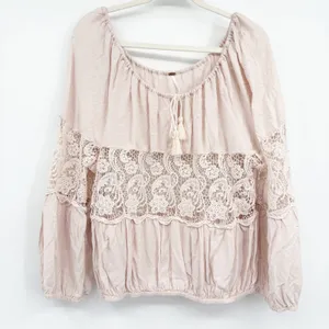 Free People Womens Blush‎ Pink Lace Inset Boho Gotta Love It Peasant Blouse XS thumbnail 1