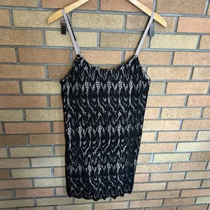 Alice + Olivia Metallic Black Nude Lace Emmie Slip Dress Knit Women’s thumbnail 2
