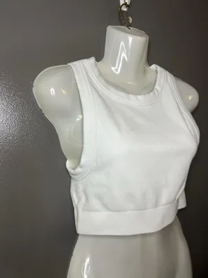 OFFLINE By Aerie Sports Bra Womens Medium White Seamless Racerback Crop Stretch thumbnail 2