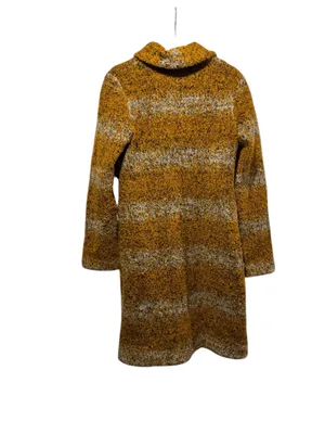 Anthropologie Tabitha Wool-Blend Longline Coat – Mustard & Grey Stripe, Size S thumbnail 2