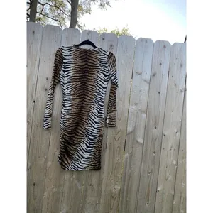 Grecerelle Tiger Print Bodycon Dress Size Small animal‎ long sleeve club summer thumbnail 7