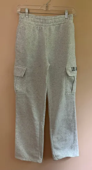 Wide Leg Cargo Sweatpants in Light Heather Gray thumbnail 1
