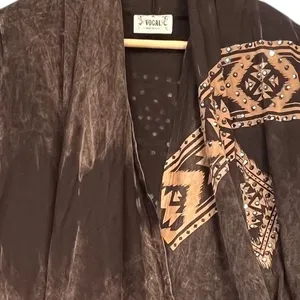 Vocal Women's Brown Aztec‎ Tribal Print Fringe Open Front Cowgirl Cardigan Small thumbnail 5