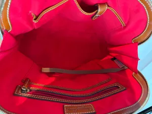 Dooney & Bourke Pebbled Leather Dome Satchel Bag Navy Blue Brown Trim thumbnail 10