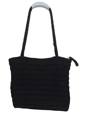 The Sak‎ Black Crochet Shoulder Bag Vintage Woven Boho Tote Braided Strap Granny thumbnail 1