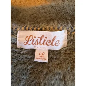 Listicle Women Green Yellow Blue Checkerboard‎ Fuzzy Eyelash Knit Cardigan Large thumbnail 6