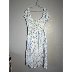 Aeropostale Babydoll Midi Dress Smocked Floral Milkmaid Fairy Garden Whimsy XL thumbnail 8
