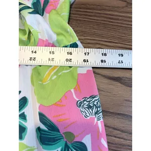 NWT Rubienn Maxi Dress L Pink Lime Green Floral Low Back Tiered Lace Trim Resort thumbnail 10