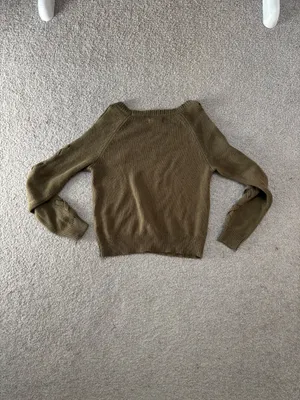 Aeropostale Olive Cold Shoulder Lace-Up Sleeve Crewneck Sweater thumbnail 7