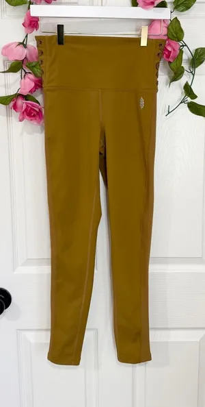 Free People FP Movement Lace Up High Rise Leggings Mustard Yoga Small Pants thumbnail 1