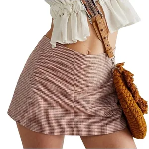Free People Fitted Waist Straight Hem Plaid Big Dreams Mini Skort Size 4 Orange thumbnail 1