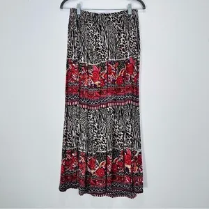 Vintage Flowy‎ Animal Print Boho Eclectic Artsy Pull On Maxi Skirt Maximalism thumbnail 8