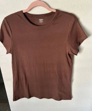 Vtg Y2K 90’s Mossimo 100% cotton Brown baby ringer T-shirt large minimalist thumbnail 1