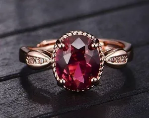 14K Rose Gold Plated Adjustable Birthstone Red Crystal Ruby Ring for Women thumbnail 1