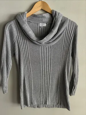 Joseph A Women’s M Silver Metallic Lurex Ribbed Cowl Neck Sweater Y2K thumbnail 1