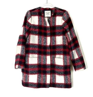 Abercrombie & Fitch | Plaid Red Black White Zip Front Winter Coat M thumbnail 1
