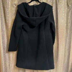 Steve Madden Black Hooded Long Pea-coat Button-Front Coat Small thumbnail 2