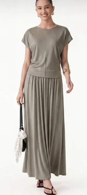 OGL Ribbed Wide Leg Pant Set Size M Dark Alabaster 2-Piece Lounge Outfit NWT thumbnail 1