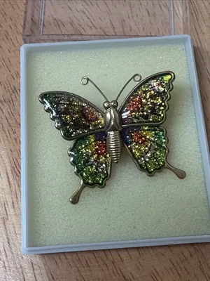 Vintage Iridescent Multicolor Butterfly Brooch - Elegant Women’s Jewelry thumbnail 2