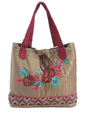 NWT Raga‎ embroidered beaded sequin tote bag thumbnail 1