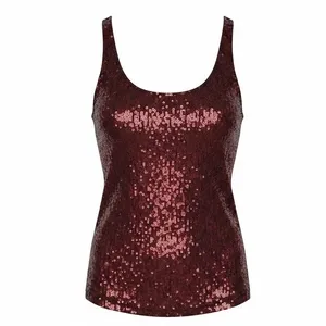 The Limited Sequin Tank Top Women XS Burgundy Sparkle Sleeveless‎ Party Glam thumbnail 2