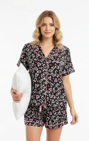 Bebe Black Logo Print Pajama PJ Shorts & Short Sleeve Top SET 3X NEW thumbnail 1