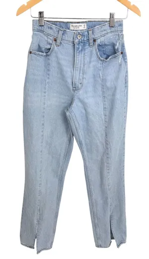 Abercrombie & Fitch Jeans Women 27/4R Lt Wash Curve Love 90s Straight Split‎ Hem thumbnail 1