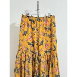 Janasya Yellow Floral Sharara Pants Women Size M Wide Leg Flared Palazzo Boho thumbnail 4