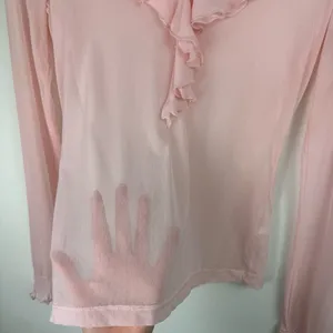 Vtg Y2K Pink Sheer Ruffle Neck Top Sz XS thumbnail 11