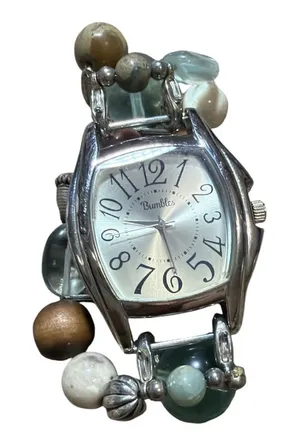 Bumbles Beaded Bracelet Watch Silver Tone Multi-Color Gemstone Quartz thumbnail 1